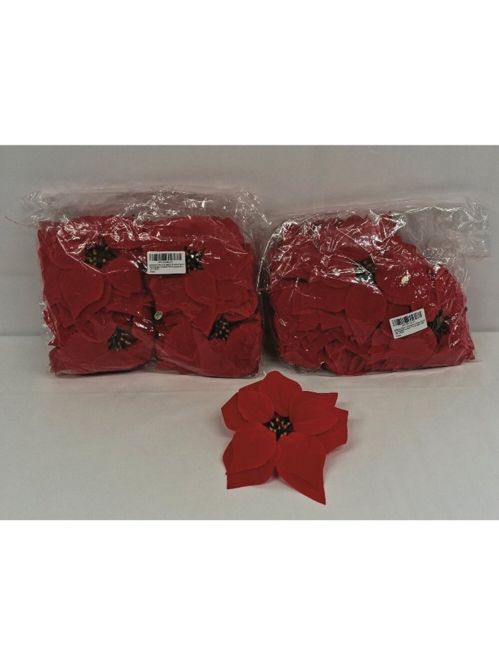 Artificial Poinsettia Red Velvet Flower Heads 48-Piece Set Christmas Craft Decor